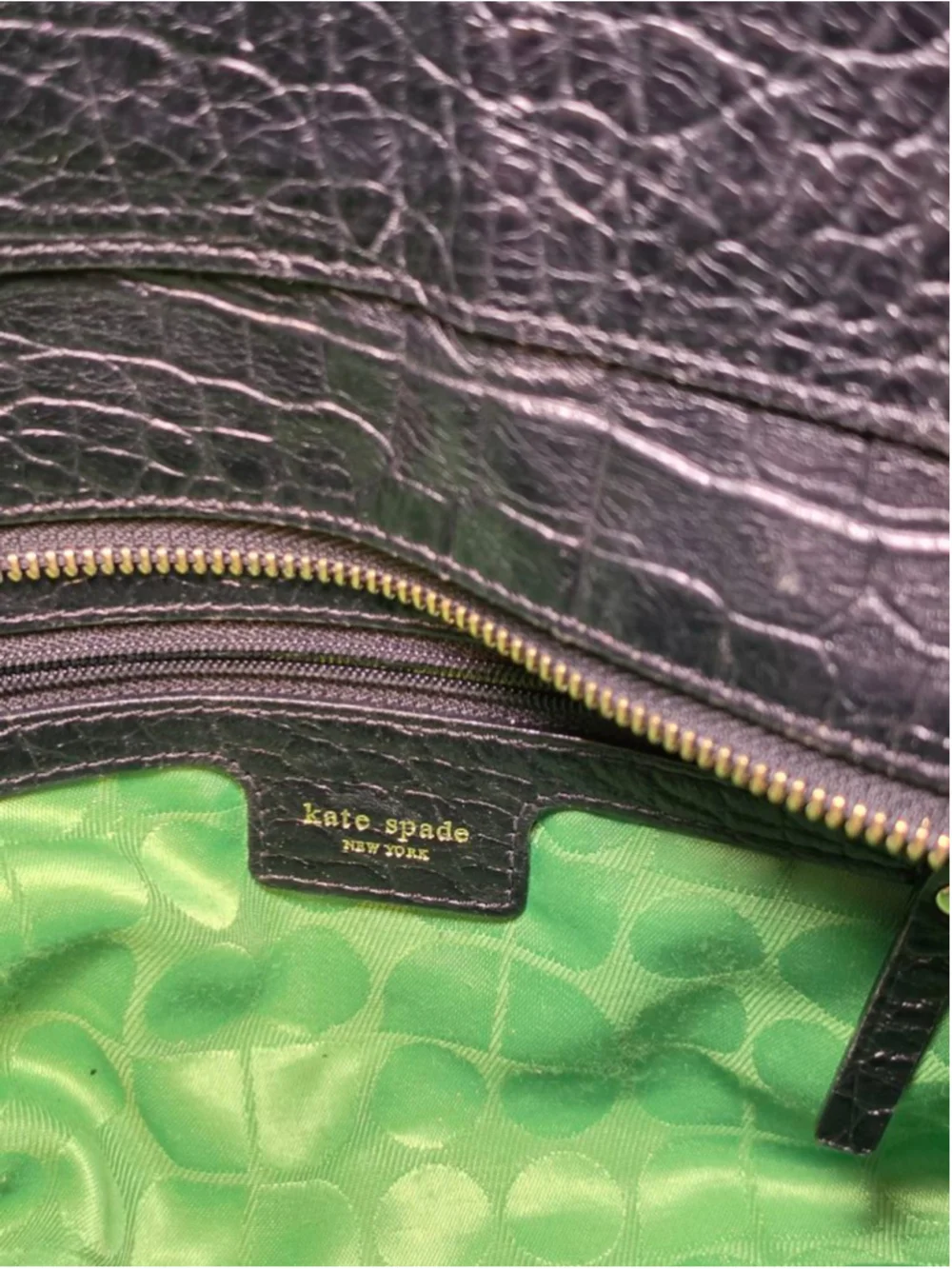 Kate Spade Black Croc Embossed Leather Large Tote Bag